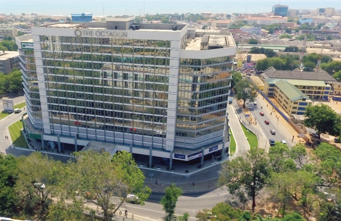 An aerial view of the Octagon building