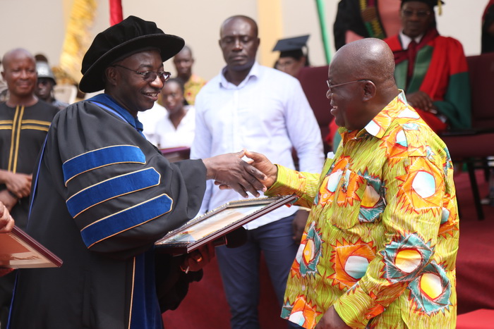 Dr Samuel Donkor (left), Founder, All Nation University College, presenting a citation to President Akufo-Addo at the congregation ceremony in Koforidua. Dr Samuel Donkor (left), Founder, All Nation University College, presenting a citation to President Akufo-Addo at the congregation ceremony in Koforidua.