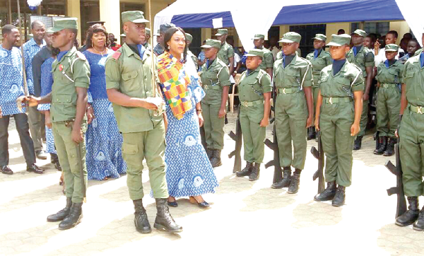 The Minister for Gender, Children and Social Protection, Ms Otiko Djaba inspecting the school cadet corps The Minister for Gender, Children and Social Protection, Ms Otiko Djaba inspecting the school cadet corps