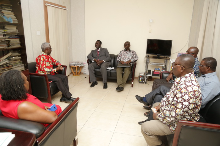 Mr Kingsley Inkoom (seated left), the acting Editor of the Daily Graphic, briefing Dr Adutwum and Professor Opoku-Amankwa (seated middle) while senior editors of the Editorial Conference look on Mr Kingsley Inkoom (seated left), the acting Editor of the Daily Graphic, briefing Dr Adutwum and Professor Opoku-Amankwa (seated middle) while senior editors of the Editorial Conference look on