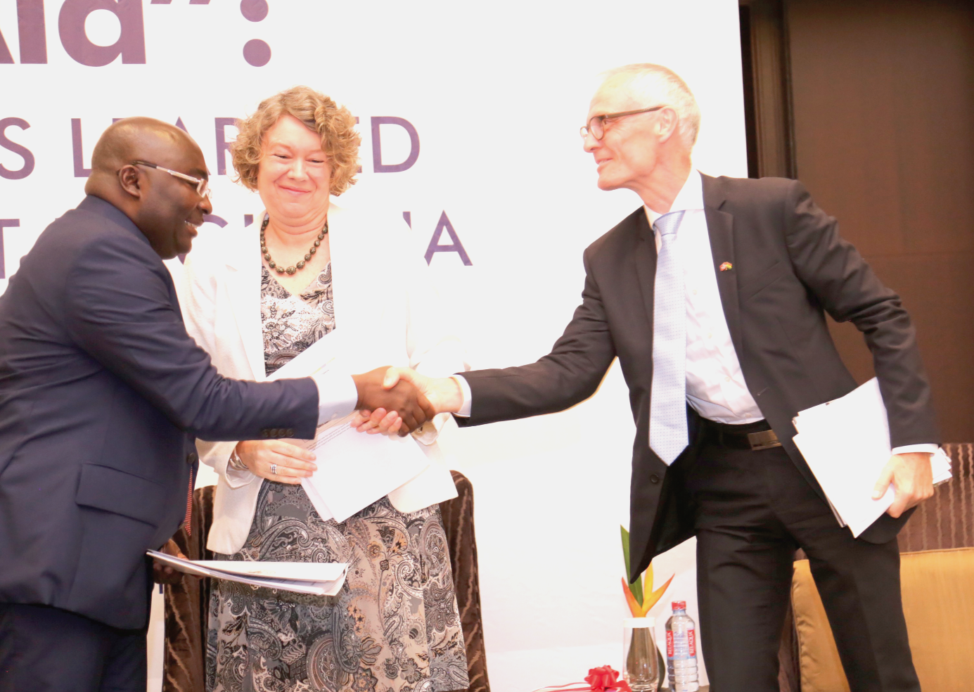 The Vice-President, Dr Mahamudu Bawumia (left), exchanging pleasantries with Mr Gunnar Andreas Holm (right), the Ambassador of Norway, and Mrs Tove Degnbol, the Ambassador of Denmark. The Vice-President, Dr Mahamudu Bawumia (left), exchanging pleasantries with Mr Gunnar Andreas Holm (right), the Ambassador of Norway, and Mrs Tove Degnbol, the Ambassador of Denmark.