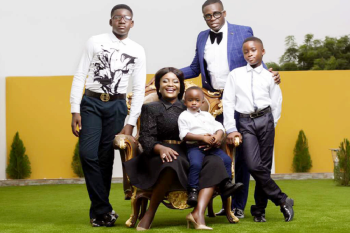 Ohemaa Mercy and her family: On the extreme left is Kelvin,  while Emmanuel is on the extreme right. Isaac is in bowtie and Aseda is the last-born.