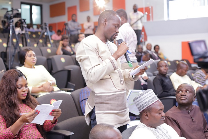 Mr Shaibu Mahama (standing), MP for Daboya-Mankarigu, making a suggestion at the forum