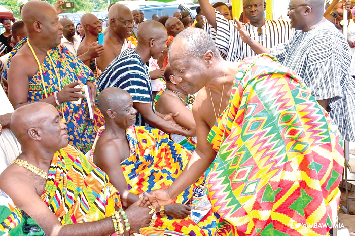 Mr Ken ofori-Atta, the Minister of Finance, shaking hands with some elders at the durbar Mr Ken ofori-Atta, the Minister of Finance, shaking hands with some elders at the durbar