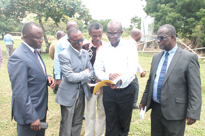 Mike Yaw Osei-Atweneboana (3rd left), Head of Environmental Biology and Health, CSIR, going over documents with Prof. Robert Kingsford-Adaboh (2nd left), Dr Victor Kwame Agyeman (left) and Prof. Osmund Ansa-Asare (4th left) Picture: Maxwell Ocloo Mike Yaw Osei-Atweneboana (3rd left), Head of Environmental Biology and Health, CSIR, going over documents with Prof. Robert Kingsford-Adaboh (2nd left), Dr Victor Kwame Agyeman (left) and Prof. Osmund Ansa-Asare (4th left) Picture: Maxwell Ocloo