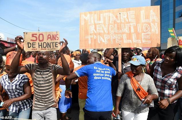 At least four people have been killed since the start of anti-government protests, such as the one pictured here in Lome on September 21, 2017, in August At least four people have been killed since the start of anti-government protests, such as the one pictured here in Lome on September 21, 2017, in August