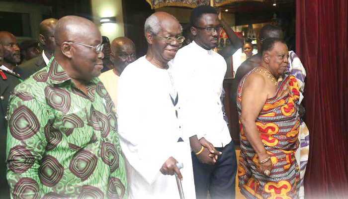 President Akufo-Addo, Prof. Kwabena Nketia and Nana Dr S. K. B. Asante arriving at the event. Picture: SAMUEL TEI ADANO President Akufo-Addo, Prof. Kwabena Nketia and Nana Dr S. K. B. Asante arriving at the event. Picture: SAMUEL TEI ADANO