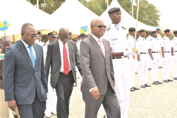 Mr Ankrah (right) and Professor Nyarko inspecting the guard of honour mounted by the school’s cadet. Mr Ankrah (right) and Professor Nyarko inspecting the guard of honour mounted by the school’s cadet.