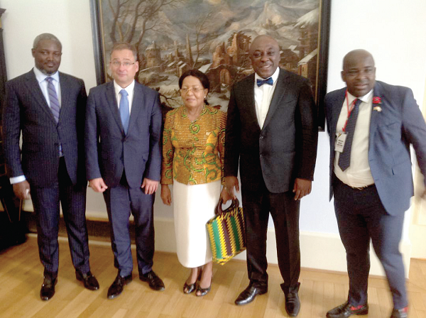 • Mr Carlos Ahenkorah (2nd right) with Mr Perry Okudzeto (left), a Deputy Minister of Information and Mr Michael Baafi (right), Exec. Sec of GFZB and others • Mr Carlos Ahenkorah (2nd right) with Mr Perry Okudzeto (left), a Deputy Minister of Information and Mr Michael Baafi (right), Exec. Sec of GFZB and others