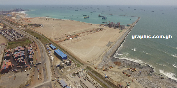 An aerial view of expansion works at the Tema Port, the centre of the feud over who has exclusive right to scan containers