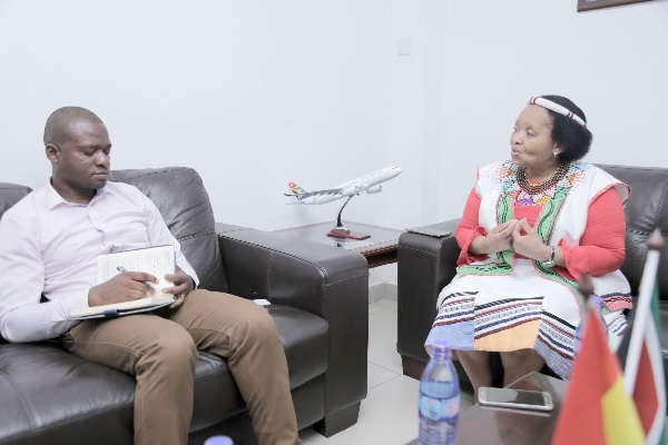 Ms Lulu Xingwana (right), South African High Commissioner to Ghana, speaking to Mr Seth Kwame Bokpe (left), reporter, Daily Graphic. Ms Lulu Xingwana (right), South African High Commissioner to Ghana, speaking to Mr Seth Kwame Bokpe (left), reporter, Daily Graphic.