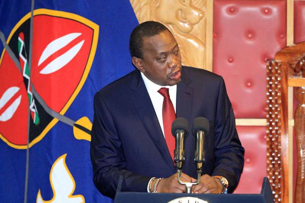 President Uhuru Kenyatta delivering his State of the Nation address at Parliament buildings on May 2, 2018. He called on Kenyans to be united. PHOTO | JEFF ANGOTE | NATION MEDIA GROUP President Uhuru Kenyatta delivering his State of the Nation address at Parliament buildings on May 2, 2018. He called on Kenyans to be united. PHOTO | JEFF ANGOTE | NATION MEDIA GROUP