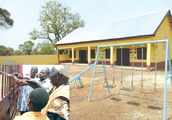 The new facility. Inset: Rev. Imoro (in smock) being assisted by other dignitaries to cut the tape to inaugurate the facility. The new facility. Inset: Rev. Imoro (in smock) being assisted by other dignitaries to cut the tape to inaugurate the facility.