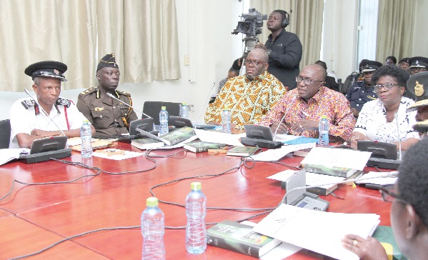 Mr Ambrose Dery (3rd left), Minister of the Interior answering questions when he appeared before the Public Accounts Committee. With him is Mrs Adlaide Anno-Kumi, Chief Director of the Ministry, Mr Henry Quartey, Deputy Interior Minister and Mr Patrick Darko Missah (left), Director, Ghana Prison Service. Picture: Benedict Obuobi Mr Ambrose Dery (3rd left), Minister of the Interior answering questions when he appeared before the Public Accounts Committee. With him is Mrs Adlaide Anno-Kumi, Chief Director of the Ministry, Mr Henry Quartey, Deputy Interior Minister and Mr Patrick Darko Missah (left), Director, Ghana Prison Service. Picture: Benedict Obuobi