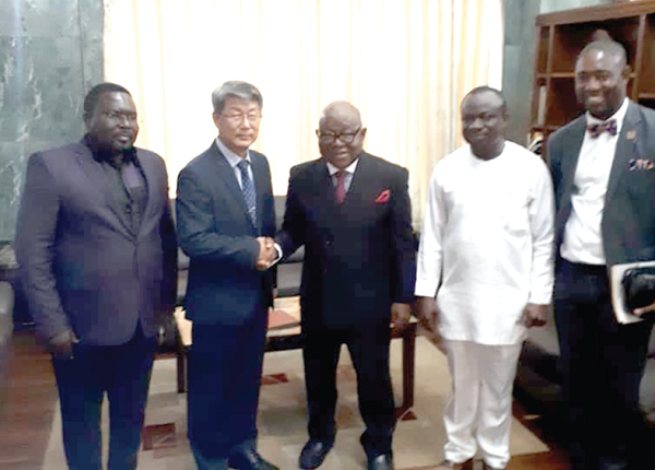 From left: Mr Richard M.K. Quashigah, the Vice Chairman of the association; Ambassador Kim Sungsoo, Prof. Mike Aaron Oquaye, Speaker; Mr Philip Basoah, the Chairman of the association and Dr Bernard Oko Boye. From left: Mr Richard M.K. Quashigah, the Vice Chairman of the association; Ambassador Kim Sungsoo, Prof. Mike Aaron Oquaye, Speaker; Mr Philip Basoah, the Chairman of the association and Dr Bernard Oko Boye.