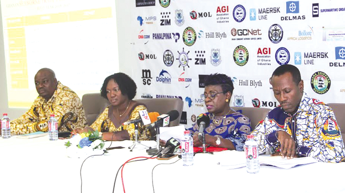 Ms Benonita Bismarck (2nd right), the CEO, GSA, explaining a point. Those with her are Ms Sylvia Asana Dauda-Owu, (2nd left) the Deputy CEO, GSA; Mr Emmanuel Arku, (right) and the Head, Research Monitoring and Evaluation, GSA, Mr Fred Atogyire Ms Benonita Bismarck (2nd right), the CEO, GSA, explaining a point. Those with her are Ms Sylvia Asana Dauda-Owu, (2nd left) the Deputy CEO, GSA; Mr Emmanuel Arku, (right) and the Head, Research Monitoring and Evaluation, GSA, Mr Fred Atogyire