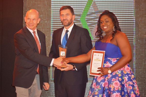 Mr. Said Haidar, Managing Director of SSGL and Mrs. Lola Asiseh Ashitey, the Business Development and Communications Manager of the company receiving the award