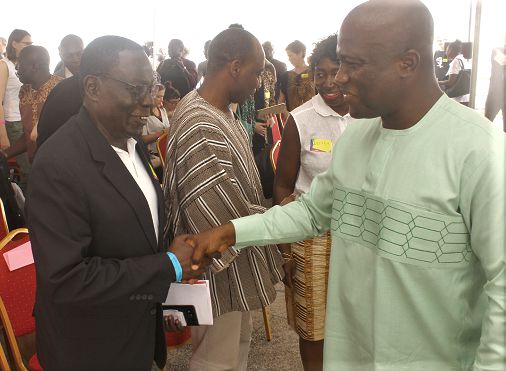 Mr Oliver Boakye (left), Special Advisor to the Minister of Environment, Science and Technology and Innovation, exchanging pleasantries with Mr Mohammed Nii Adjei Sowah (right), the Accra Metropolitan Chief Executive, after the conference Mr Oliver Boakye (left), Special Advisor to the Minister of Environment, Science and Technology and Innovation, exchanging pleasantries with Mr Mohammed Nii Adjei Sowah (right), the Accra Metropolitan Chief Executive, after the conference