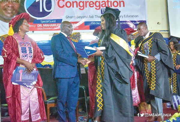 Vice-President Dr Mahamudu Bawumia congratulating some of the graduates at the 10th congregation of the Pentecost University College (PUC) in Accra Vice-President Dr Mahamudu Bawumia congratulating some of the graduates at the 10th congregation of the Pentecost University College (PUC) in Accra