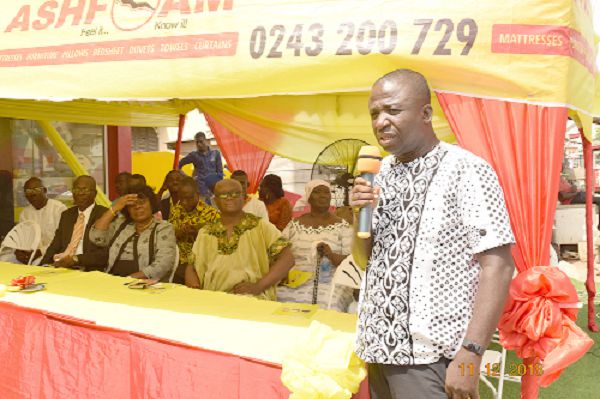 Mr C. K. Ohene, key distributor & owner of Ntsin showroom speaking at the inauguration Mr C. K. Ohene, key distributor & owner of Ntsin showroom speaking at the inauguration