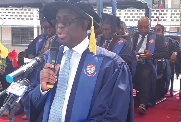 Prof Joseph Ghartey Ampiah (inset) addressing the students