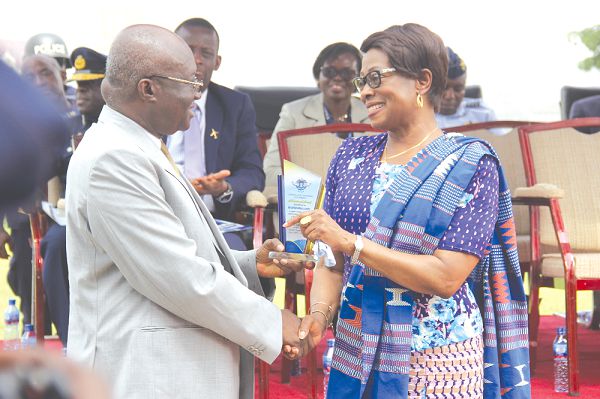 Mr Joseph Kofi Adda (left), Minister of Aviation presenting a special award to Chief Justice, Ms Sophia Akuffo in appreciation of her outstanding contribution to the aviation industry as a former Board Chairman at the ceremony. Picture: EDNA ADU-SERWAA