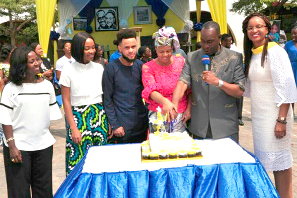 Rev. Samuel Adjepong (with microphone), and his wife, Mrs Florence Adjepong, the Founders of the Alpha Beta Education Centre, were joined by some family members to cut the 30th anniversary cake. Rev. Samuel Adjepong (with microphone), and his wife, Mrs Florence Adjepong, the Founders of the Alpha Beta Education Centre, were joined by some family members to cut the 30th anniversary cake.