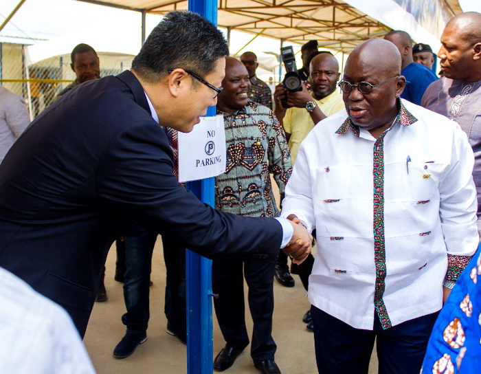 Mr Y.C Shen (left), the Group Chairman of Sunda International, welcoming President Akufo-Addo to the inauguration of the Twyford Ceramics Factory Mr Y.C Shen (left), the Group Chairman of Sunda International, welcoming President Akufo-Addo to the inauguration of the Twyford Ceramics Factory