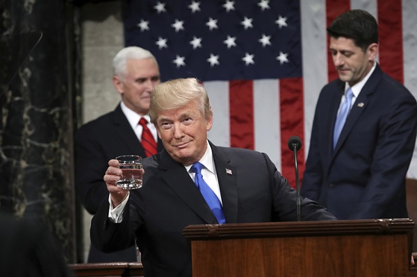 President Donald Trump while delivering his first State of the Union address in the House chamber of the US Capitol to a joint session of Congress. (AP) President Donald Trump while delivering his first State of the Union address in the House chamber of the US Capitol to a joint session of Congress. (AP)