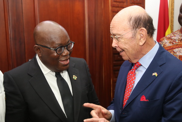 President Akufo-Addo interacting with Mr Wilbur Ross (right), United State Secretary of Commerce after the MOU at the Jubilee House in Accra. President Akufo-Addo interacting with Mr Wilbur Ross (right), United State Secretary of Commerce after the MOU at the Jubilee House in Accra.