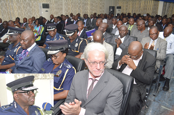 Mr David Asante-Apeatu (inset), the Inspector-General of Police, addressing participants during the workshop. Picture: ESTHER ADJEI Mr David Asante-Apeatu (inset), the Inspector-General of Police, addressing participants during the workshop. Picture: ESTHER ADJEI