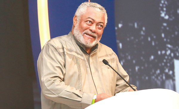 Former President Rawlings delivering the keynote address at the 2018 Ghana UK-Based Achievement Awards in London last Saturday Former President Rawlings delivering the keynote address at the 2018 Ghana UK-Based Achievement Awards in London last Saturday
