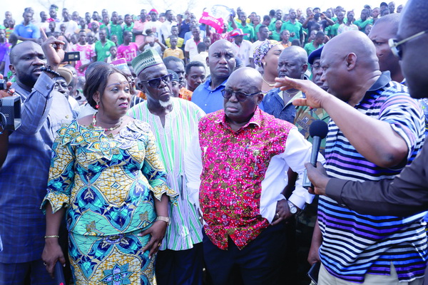 The contractor (right) briefing President Akufo-Addo on the project at Bongo in the Upper East Region. Looking on is Mrs Hawa Koomson (left), Minister of Special Initiatives. INSET: The site for the One-village One-dam. Pictures: SAMUEL TEI ADANO The contractor (right) briefing President Akufo-Addo on the project at Bongo in the Upper East Region. Looking on is Mrs Hawa Koomson (left), Minister of Special Initiatives. INSET: The site for the One-village One-dam. Pictures: SAMUEL TEI ADANO