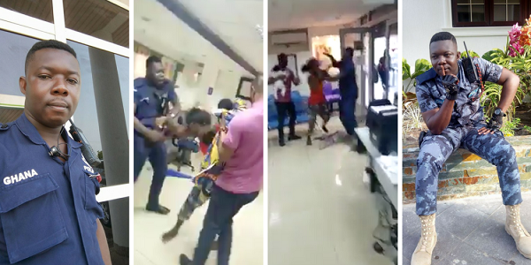 Lance Corporal Amanor dragging the woman out of the banking hall