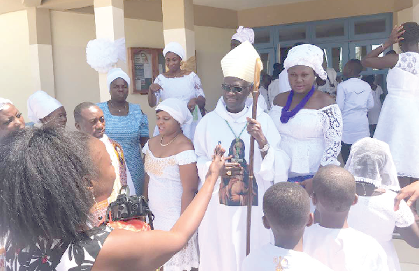 The Most Rev. John Bonaventure Kwofie, the Bishop of the Sekondi Diocese, speaking to journalists after the launch