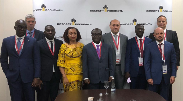 GNPC Board Chairman, Mr Freddie Blay (5th left); Igor Ivanovich Sechin, the Chief Executive Officer and Chairman of the Management Board of Rosneft (3rd right), and Oheneba Dr Lesley Akyaa Opoku-Ware, Ghana’s Ambassador to Russia (3rd left), after the signing ceremony GNPC Board Chairman, Mr Freddie Blay (5th left); Igor Ivanovich Sechin, the Chief Executive Officer and Chairman of the Management Board of Rosneft (3rd right), and Oheneba Dr Lesley Akyaa Opoku-Ware, Ghana’s Ambassador to Russia (3rd left), after the signing ceremony