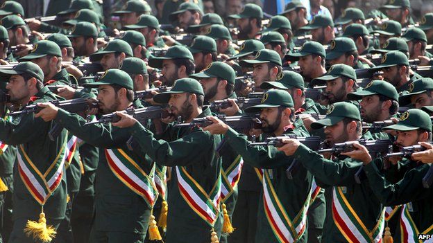 Iranian Revolutionary Guards at a military parade in Tehran Iranian Revolutionary Guards at a military parade in Tehran