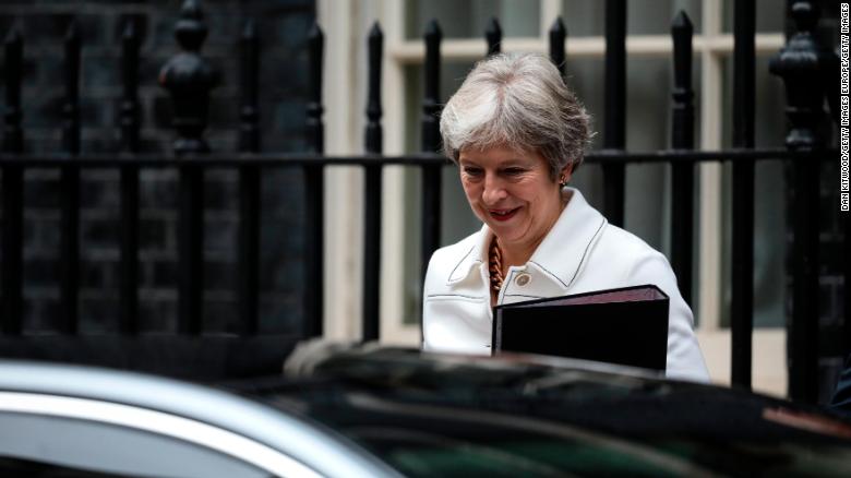 British Prime Minister Theresa May leaves Downing Street on October 15, 2018. British Prime Minister Theresa May leaves Downing Street on October 15, 2018.