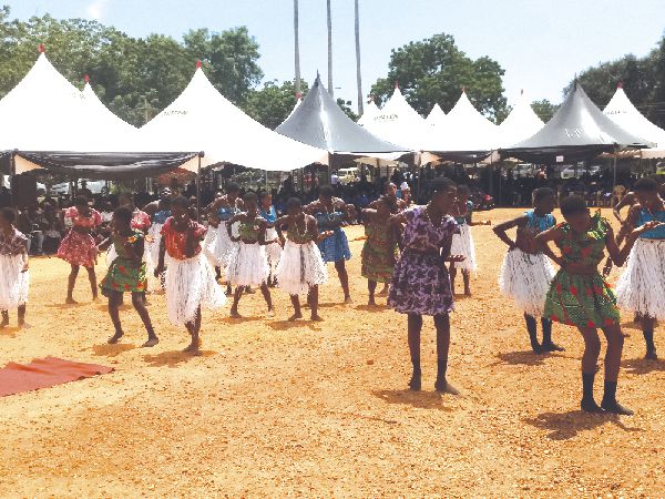 Some students of the Achimota Basic School in a cultural performance. Some students of the Achimota Basic School in a cultural performance.