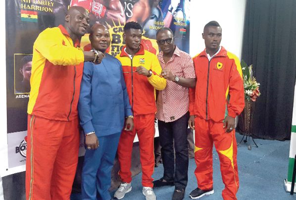• The CEO of Cabic Promotions and Management, Ivan Bruce Cudjoe (2nd left) is ready to lead Patrick Allotey (middle) to a world title • The CEO of Cabic Promotions and Management, Ivan Bruce Cudjoe (2nd left) is ready to lead Patrick Allotey (middle) to a world title