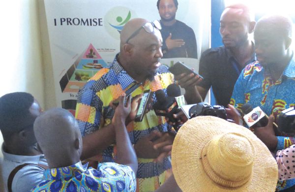 Mr Essuah-Mensah speaking to journalists after the sensitisation meeting in Sunyani Mr Essuah-Mensah speaking to journalists after the sensitisation meeting in Sunyani