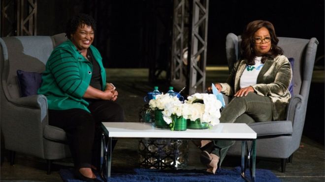 Media mogul Oprah Winfrey travelled to Georgia to campaign with Stacey Abrams ahead of the mid-term election Media mogul Oprah Winfrey travelled to Georgia to campaign with Stacey Abrams ahead of the mid-term election