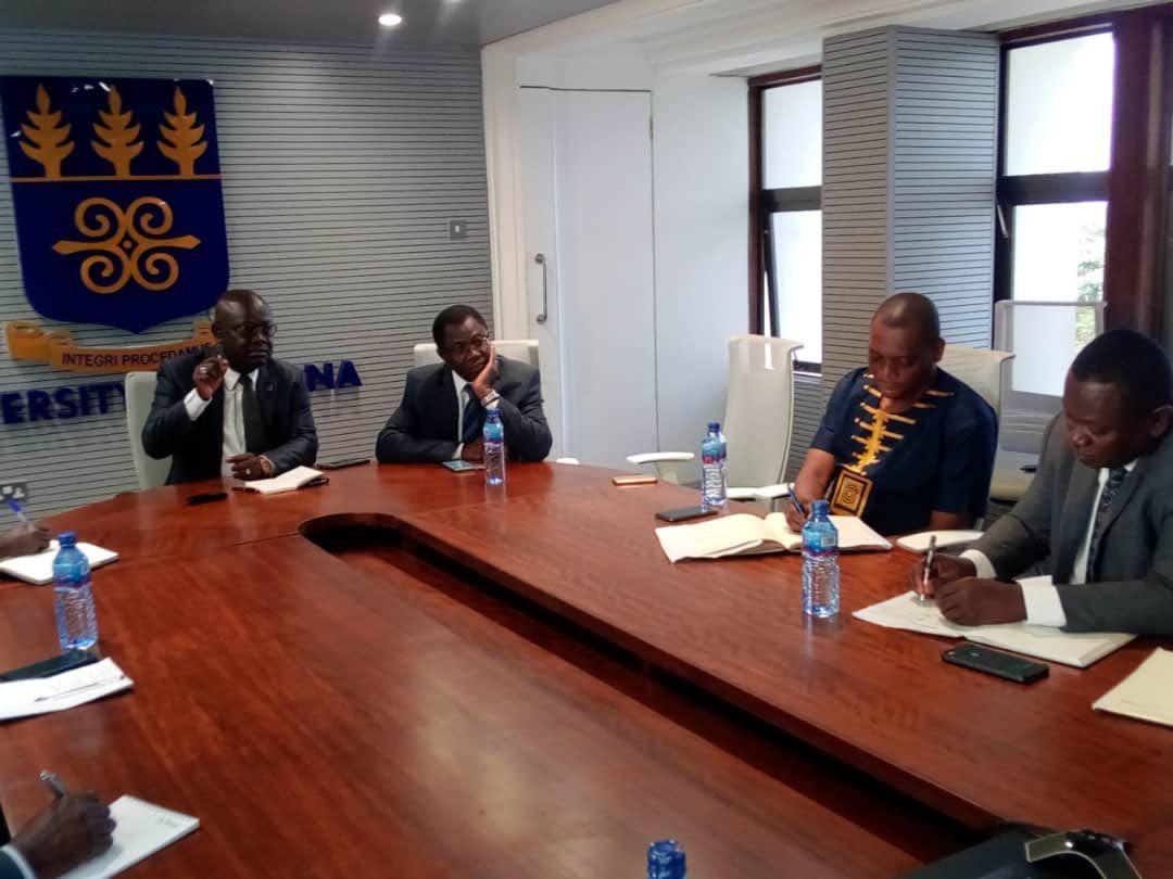 Prof. Ebenezer Owusu (left) speaking at the meeting. With him are Prof. Samuel Offei, Pro-Vice Chancellor, Academic and Students Affairs of the University of Ghana (second left), Dr Kingsley Nyarko (second right) and Mr Maxwell Amoako Kissi, Head, Credential Evaluation of NAB (right). Prof. Ebenezer Owusu (left) speaking at the meeting. With him are Prof. Samuel Offei, Pro-Vice Chancellor, Academic and Students Affairs of the University of Ghana (second left), Dr Kingsley Nyarko (second right) and Mr Maxwell Amoako Kissi, Head, Credential Evaluation of NAB (right).