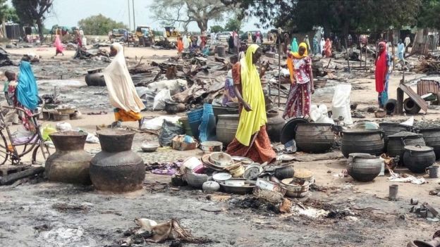 Both Boko Haram factions continue to carry out attacks - this market was blown up in September Both Boko Haram factions continue to carry out attacks - this market was blown up in September
