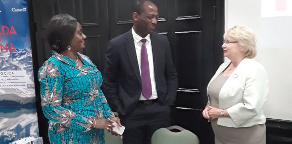 Mrs Barbara Oteng-Gyasi (left), Deputy Minister of Lands and Natural Resources (middle) interacting with Mr Frederick Attakumah of Asanko Gold Mine and Ms Heather Cameron, Canadian High Commissioner to Ghana