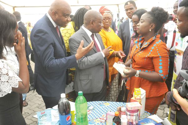 Ms Rachael Asantewaa Ntow (right), an official of the FDA, explaining the functions of some approved drugs to the dignitaries during an exhibition mounted as part of the forum. Among them are Mr Kwaku Agyeman-Manu, Minister of Health; Prof Stanley Okolo (left), Director General of WAHO, and Dr Moeti Matshidiso, Regional Director of WHO. Picture: EBOW HANSON Ms Rachael Asantewaa Ntow (right), an official of the FDA, explaining the functions of some approved drugs to the dignitaries during an exhibition mounted as part of the forum. Among them are Mr Kwaku Agyeman-Manu, Minister of Health; Prof Stanley Okolo (left), Director General of WAHO, and Dr Moeti Matshidiso, Regional Director of WHO. Picture: EBOW HANSON