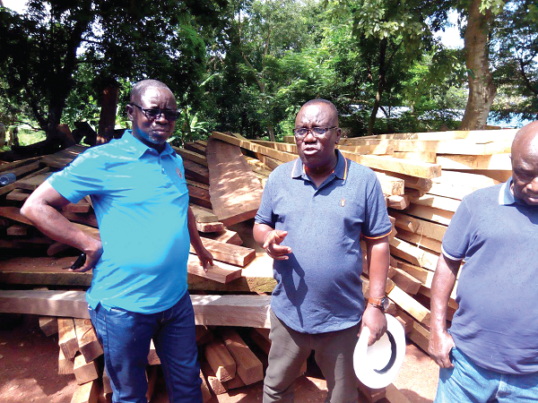 Mr Kwadwo Owusu Afriyie, the Chief Executive of the Forestry Commission addressing the media during the inspection Mr Kwadwo Owusu Afriyie, the Chief Executive of the Forestry Commission addressing the media during the inspection