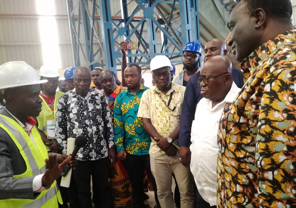 Mr Douglas Mensah (left), the Managing Director of the Komenda Sugar Factory, explaining a point to President Akufo-Addo and his team during a visit to the factory Mr Douglas Mensah (left), the Managing Director of the Komenda Sugar Factory, explaining a point to President Akufo-Addo and his team during a visit to the factory