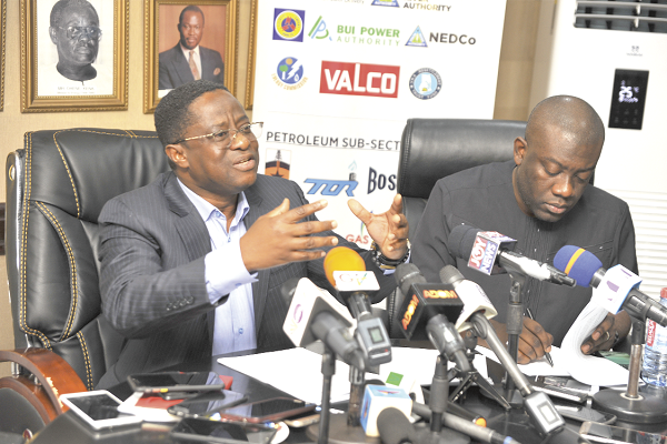 Mr Peter Amewu  (left), addressing the media.  With him is  Mr Kojo Oppong Nkrumah, Minister of Information designate. Picture:  Emmanuel Quaye 