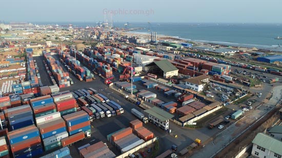 An aerial view of the Golden Jubilee Terminal at the Tema Port